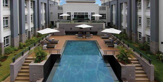 The outdoor pool at Eka Hotel